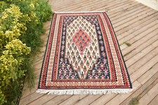 Tapis Kilim 43''x70'' Tissé à la Main Anatolien Senneh Insolite Tapis Rose Ki...