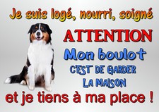 plaque attention au chien berger australien en métal 29x20cm percée réf 51