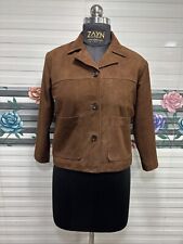 Manteau court femme 100 % cuir daim véritable marron avec poches plaquées
