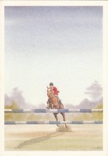 Postcard card HORSE HORSES RIDING show jump watercolor LE BIHEN