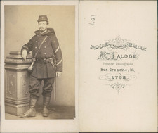 Mme Laloge, Lyon, mobile guard bayonet water bottle 1870 vintage cdv albumen print