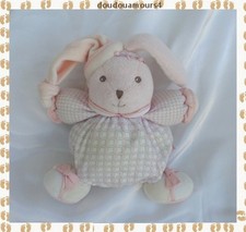 Doudou Peluche Boule Lapin Lilirose Carreaux Rose Ruban Bonnet Kaloo