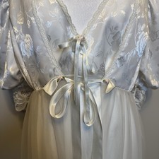 Vintage 2pc TOSCA LINGERIE  White Nylon Lace Bridal Boudoir Peignoir Set Large