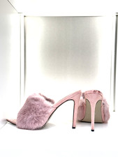 Well worn fluffy pink mules 41