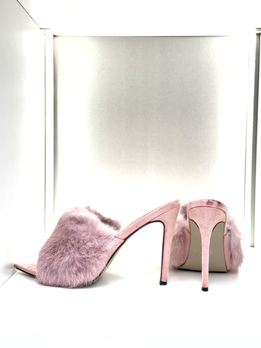 Well worn fluffy pink - , mules