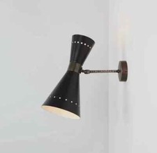 Applique murale en laiton 1950 italien noir mat luminaire lampe pivotante ind...