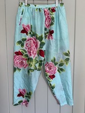 Album By Kenzo Women's Silk  Loungewear Pants M Medium Blue Rose Print