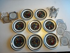 Set of 8 Noël Vitrail Stained Glass Plates by Restieau w/ COAs & Hangers