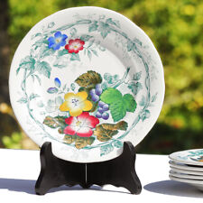 Set of 6 Polychrome 20.5cm Earthenware Flat Plates by Creil and Montereau