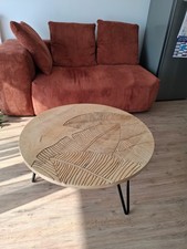 Table basse ronde gravé bois