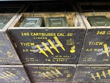 US WW2 .50 cal Wooden Ammo Box M2HB & 2 WW2 Stamped Sheet Metal ammo boxes 105rn