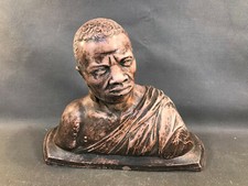 Ancienne statue buste en platre coloré homme noir afrcain ou antillais metisse