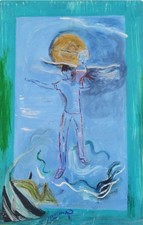 Large Mixed Media Painting on Canvas 65 X 100 cm L'ALBATROSS by RÉGINE MAZION