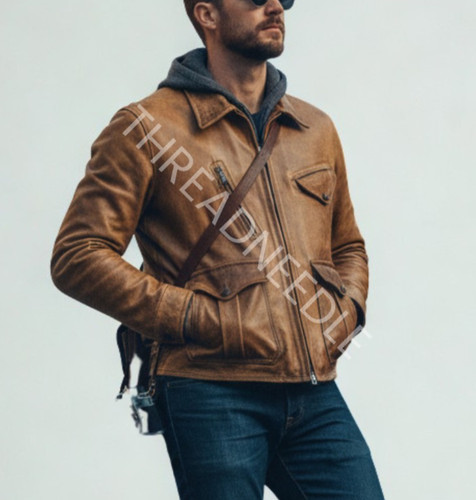 Veste cuir moto marron - cuir,