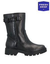RRP €196 GUESS Leather Biker Boots US7 UK4 EU37 Black Logo Pull On