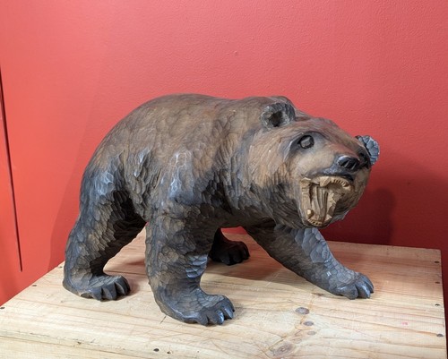 Ours grognant bois sculpté - ours,
