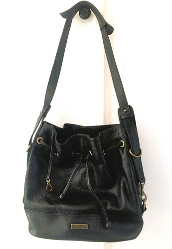 Sac seau cuir noir - , grainé