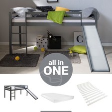 Lit superposé mezzanine enfant 90x200 matelas tobbogan lattes gris Homestyle4u