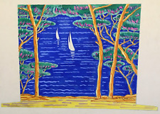 Lucien ELLER Roudier (1894-1940) Voiliers dans Paysage Marin Bateaux Mer Océan