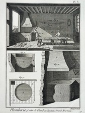 LEAD PIPES MOLD Plumbing ENGRAVING Benard ENCYCLOPEDIA Craft XVIII°