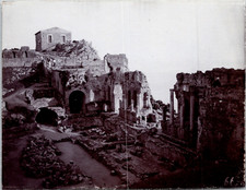 Italy, Sicily, Taormina, Ancient Greek Theatre Vintage Print, Photomechanical 