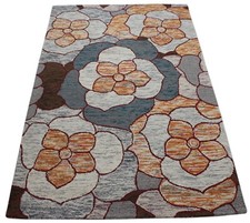 Gris Tapis 100% Laine Orange Beige D'Orient 150x240 CM Touffeté à la Main MH956