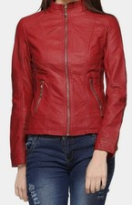 Nouvelle veste en cuir rouge pour femme en cuir d'agneau véritable veste de...