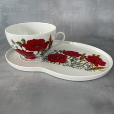 Tasse RAYNAUD + soucoupe plateau porcelaine Limoges décor fleurs coquelicots