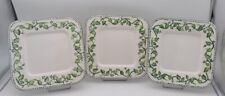 3 SQUARE PLATES FAIENCE BARBOTINE GREEN IVY GARLAND ITALY XXth L25