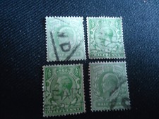 lot de 4 timbres Royaume Uni- halfpenny- vert-roi- oblitéré