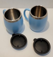 Set of 2 Baby Blue AVITO Stainless Steel Coffee Mug with Lid - 14 Oz Double Wall