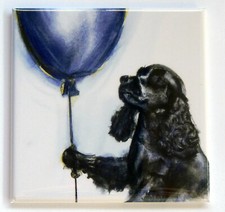 Black Cocker Spaniel with Blue Balloon FRIDGE MAGNET