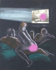 Dessin original érotique femme nue salle de cinéma Vers 1950 attr Marcel Vertes