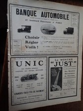 UNIC Georges RICHARD automobile + watch JUST advertising paper ILLUSTRATION 1908