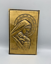 Antique Brass Virgin and Child Plaque Rejected Signed A. Bertagna Religion