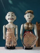 MARIONNETTES Chinoises anciennes Couple en bois  théatre d'eau