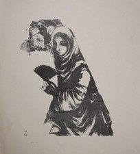 Hanna Nagel (1907-1975): Femme Avec Éventail. Lithographie Édition 150