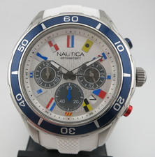 Nautica NST 12 Flags Stainless Steel Chronograph Watch - NAD16536G - New Batt