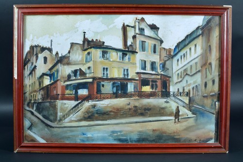 Tableau ancien vue place - vue, la