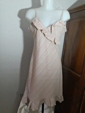 MIM robe bretelle femme lin viscose beige imprimé fine rayure rose Taille 42