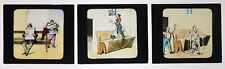 3 Plaques lanterne magique 8,5x10 ILLUSTRATIONS "Dans le Pétrin" +, c.1900