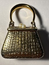 Broche Mini Sac À Main Ouvrable Dorée Bijoux Fantaisie