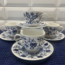 Seltmann Demi-Tasse Blue & White Bavaria W. Germany Set Of 4 Teacup & Saucers