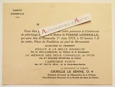 ● Annual pilgrimage statue Pierre CORNEILLE invitation card 1913 Le Senne