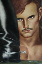 portrait man naked gay SM leather painting original oil on canvas / gay l