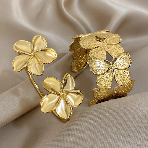 Bracelet manchette fleur acier - bracelet,