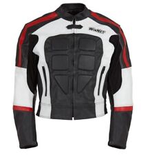 Veste De Moto En Cuir Rouge Avec Protections Homologuées C.E. CE