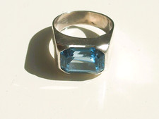 BELLE BAGUE ANCIENNE 1940 D'EPOQUE ART DECO en ARGENT avec PIERRE BLEUE / T.56
