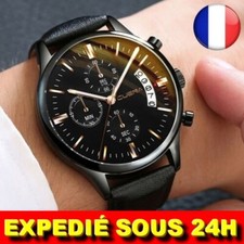 ✅ Montre Homme Date Cuir Sport Quartz Bracelet Acier Inoxydable Luxe Imperméable