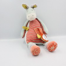 Doudou ane cheval bleu rouge beige rayé Biscotte et Pompon MOULIN ROTY - 18797